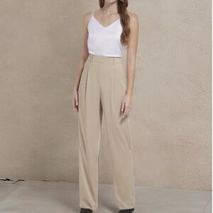 Calvin Klein Highrise Pleated Wide Leg Dress Khaki Work Pant 8 NWT